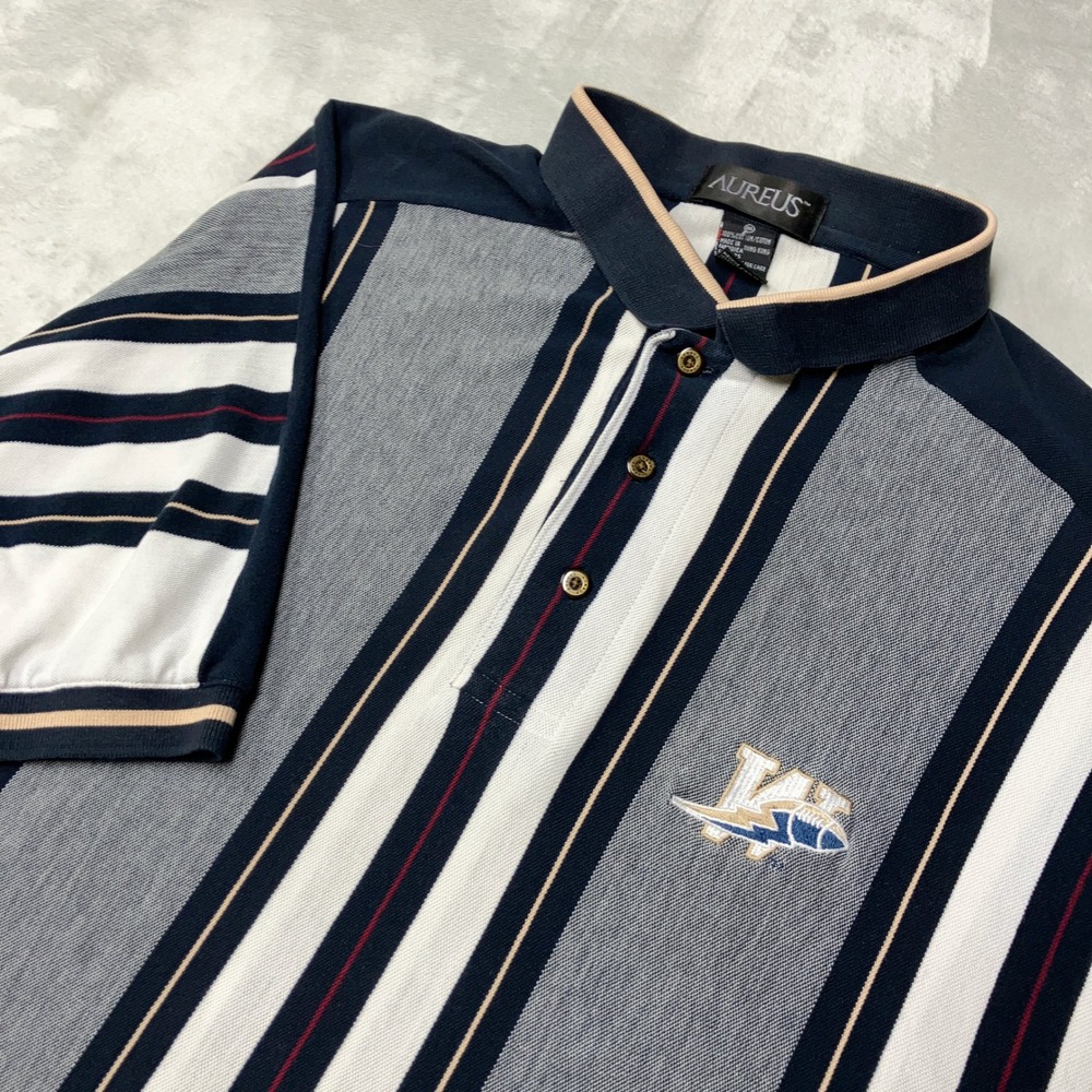 Vintage 90s Winnipeg Blue Bombers Knit Polo Shirt‎ Vertical Stripes Mens XXL